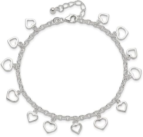 JewelryWeb 925 Sterling Silver Fancy Lobster Closure Polished Love Heart Anklet 9 Inch 2.5mm Wide-Anklet for Women in Saudi Arabia