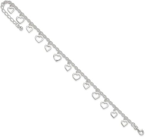 JewelryWeb 925 Sterling Silver Fancy Lobster Closure Polished Love Heart Anklet 9 Inch 2.5mm Wide-Anklet for Women in Saudi Arabia