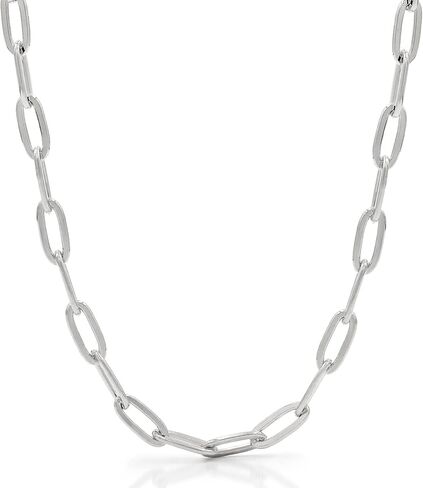 Giorgio Bergamo 925 Sterling Silver Paper Clip 2.5mm - 5.5mm Rhodium Plated High Polish Solid Cable Link Necklace, Bracelet, or Anklet Chain in Saudi Arabia