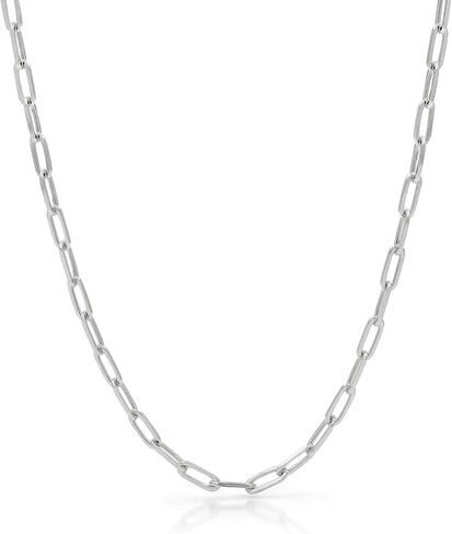 Giorgio Bergamo 925 Sterling Silver Paper Clip 2.5mm - 5.5mm Rhodium Plated High Polish Solid Cable Link Necklace, Bracelet, or Anklet Chain in Saudi Arabia