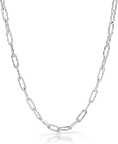 Giorgio Bergamo 925 Sterling Silver Paper Clip 2.5mm - 5.5mm Rhodium Plated High Polish Solid Cable Link Necklace, Bracelet, or Anklet Chain in Saudi Arabia