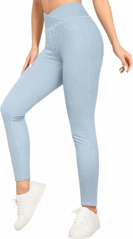 Women's High Waisted Jeggings V Cross Jeans Skinny Pull On Stretchy Leggings with Back Pockets in Saudi Arabia