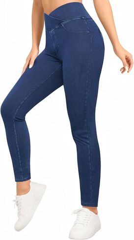 Women's High Waisted Jeggings V Cross Jeans Skinny Pull On Stretchy Leggings with Back Pockets in Saudi Arabia