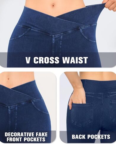 Women's High Waisted Jeggings V Cross Jeans Skinny Pull On Stretchy Leggings with Back Pockets in Saudi Arabia