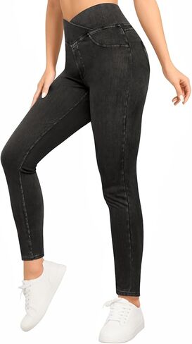 Women's High Waisted Jeggings V Cross Jeans Skinny Pull On Stretchy Leggings with Back Pockets in Saudi Arabia