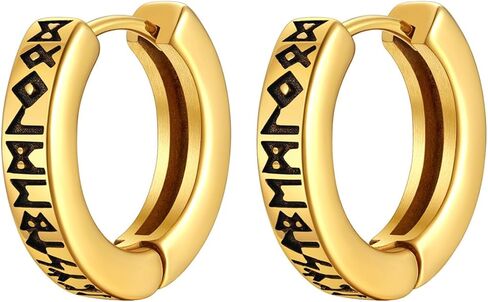 أقراط ChainsPro هوب للرجال، أقراط كوبية/نورس فايكنغ/جمجمة للنساء لا تسبب الحساسية، مجوهرات من الفولاذ المقاوم للصدأ/مطلية بالذهب/أسود مع صندوق هدايا in Kuwait