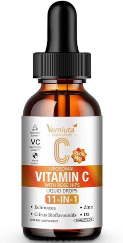 2 Packs Liposomal Vitamin C 2000mg Liquid Drop, High Absorption VC Complex Rose HIPS with Echinacea, Citrus Bioflavonoids, Zinc, Vitamin D3 for Immune System & Antioxidant,4 FL Oz in Saudi Arabia