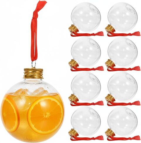 Christmas Drink Balls:10pcs 250ml Xmas Fillable Juice Bottles Pendant Plastic Ball Bulb Clear Holders Container for Tree Ornament Party Decoration 3.54X3.07X3.07in in Saudi Arabia