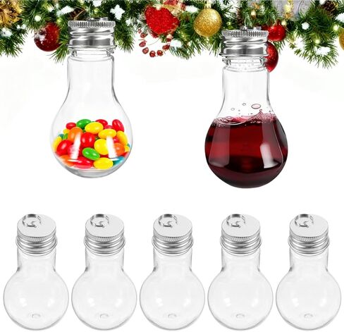 Christmas Drink Balls:10pcs 250ml Xmas Fillable Juice Bottles Pendant Plastic Ball Bulb Clear Holders Container for Tree Ornament Party Decoration 3.54X3.07X3.07in in Saudi Arabia