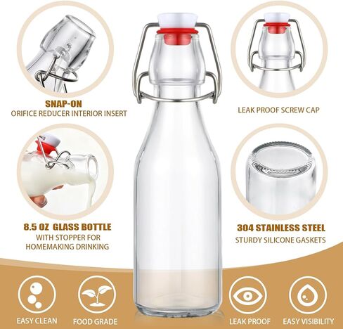 12 Pcs Christmas Coquito Swing Top Glass Bottles 8.5 oz Round Flip Top Brewing Bottles with Pine Needle Stickers for Home Brewing Liqueur DIY Wedding Christmas Gifts Party Favors in Saudi Arabia