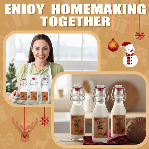 12 Pcs Christmas Coquito Swing Top Glass Bottles 8.5 oz Round Flip Top Brewing Bottles with Pine Needle Stickers for Home Brewing Liqueur DIY Wedding Christmas Gifts Party Favors in Saudi Arabia