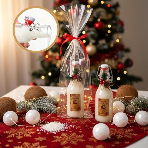 12 Pcs Christmas Coquito Swing Top Glass Bottles 8.5 oz Round Flip Top Brewing Bottles with Pine Needle Stickers for Home Brewing Liqueur DIY Wedding Christmas Gifts Party Favors in Saudi Arabia