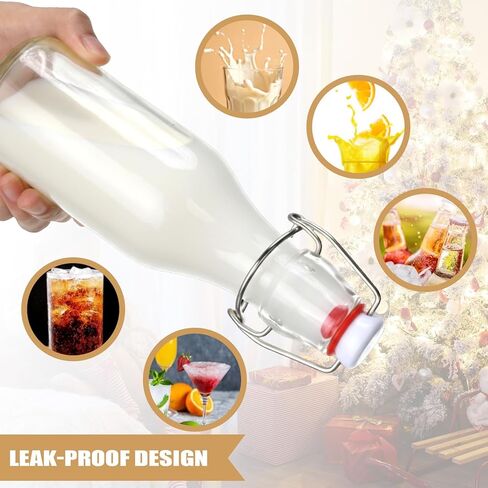 12 Pcs Christmas Coquito Swing Top Glass Bottles 8.5 oz Round Flip Top Brewing Bottles with Pine Needle Stickers for Home Brewing Liqueur DIY Wedding Christmas Gifts Party Favors in Saudi Arabia