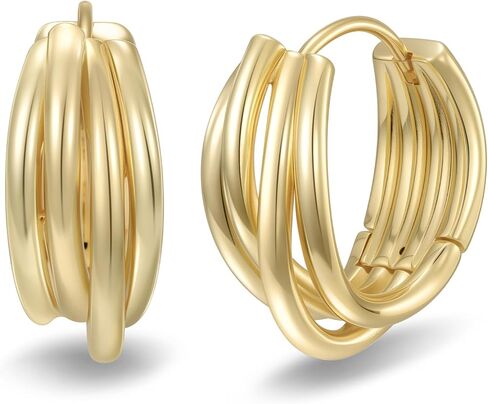 أقراط مطلية بالذهب عيار 14 قيراط للنساء أقراط دائرية ذهبية للنساء عصرية مع خطوط متشابكة تمزج بين الفن والأناقة حلق مكتنزة حلق نسائي بيان 20 مم in Kuwait