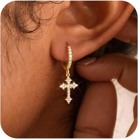 Gold Hoop Earrings For Women Men-Silver Dangle Drop Earrings,Hypoallergenic Huggie Hoop Earrings Trendy-Dainty Diamond Cubic Zirconia Cross Earrings,Simple Christmas Christian Easter Jewelry Gifts in Saudi Arabia