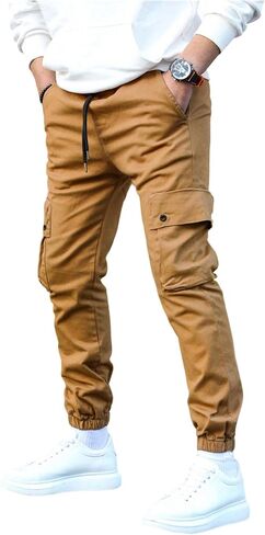 OYOANGLE Men's Cargo Jogger Pants Elastic Drawstring Waist Flap Pocket Joggers Hiking Outdoor Track Jogging in Saudi Arabia