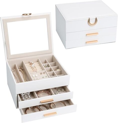 Jewelry Box，4-Layer Large Jewelry Organizers for Women with 3 Drawers,Storage Modern Style Jewelry Boxes Storage of Earrings Rings Bracelets Necklace（Black） in Kuwait