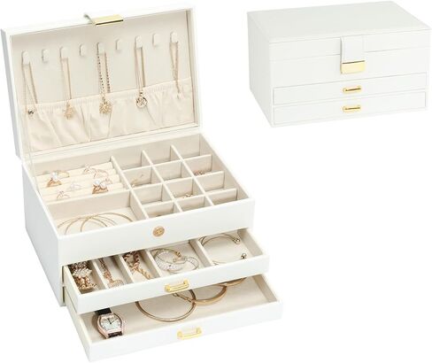 Jewelry Box，4-Layer Large Jewelry Organizers for Women with 3 Drawers,Storage Modern Style Jewelry Boxes Storage of Earrings Rings Bracelets Necklace（Black） in Kuwait