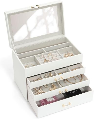 Jewelry Box，4-Layer Large Jewelry Organizers for Women with 3 Drawers,Storage Modern Style Jewelry Boxes Storage of Earrings Rings Bracelets Necklace（Black） in Kuwait