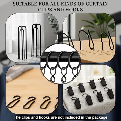 50 Pack Curtain Rings with Eyelets 1.5 Inch Ring for Curtain Pin Hooks Metal with Clips for Rods 1.2" or Smaller(Black) in Saudi Arabia