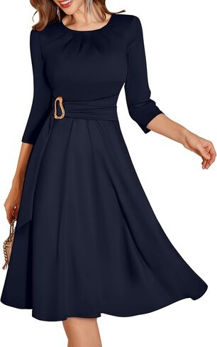 Dressystar Women's Cocktail Dress Fall Midi A Line Swing Wedding Guest 3/4 Sleeve Formal Church Evening Party Dresses 2025 in Saudi Arabia