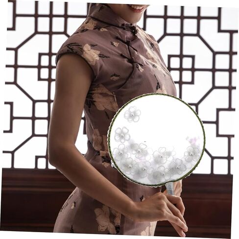 مروحة يدوية دائرية صينية من Cabilock لتزيين زهرة اللؤلؤ ومروحة تطريز جمالية صينية لحفلات الزفاف الصيفية والمناسبات ذات الطابع الخاص، ملحقات زخرفية أنيقة محمولة للنساء in Saudi Arabia
