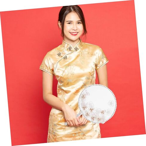 Healifty Elegant Floral Embroidery Handheld Fan Tassel Decoration Chinese Round Summer Fan for Weddings Cultural Events and Stylish Outings in Saudi Arabia