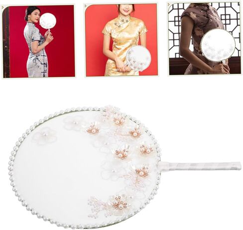Healifty Elegant Floral Embroidery Handheld Fan Tassel Decoration Chinese Round Summer Fan for Weddings Cultural Events and Stylish Outings in Saudi Arabia