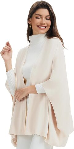 PULI Womens Open Front Shawl Wraps with Sleeves Casual Knit Poncho Shawls for Spring Fall Daily in Kuwait