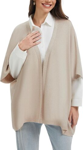 PULI Womens Open Front Shawl Wraps with Sleeves Casual Knit Poncho Shawls for Spring Fall Daily in Kuwait