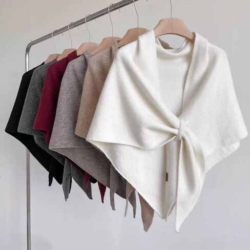 Women's Winter Chunky Wool Blend Knit Triangle Shawl Oversized Lazy Style Warm Scarf Elegant Cross-Over Wrap in Saudi Arabia