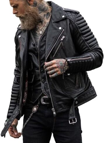 New Mens Black Quilted Motorcycle Jacket | Black Biker Leather Jacket For Men | Brando Vintage Riding Moto Jacket | Xs - 4xL in Saudi Arabia