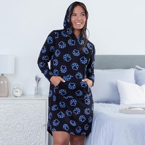 GreaterGood Spinning Paws Soft Touch Hooded Knee Length Nightgown Long Sleeve Nightshirt Pajamas For Women in Saudi Arabia