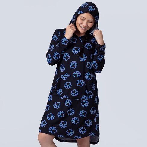 GreaterGood Spinning Paws Soft Touch Hooded Knee Length Nightgown Long Sleeve Nightshirt Pajamas For Women in Saudi Arabia