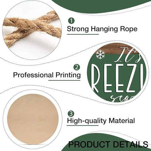 Deroro Winter It's Freezin' Season Green Front Door Sign, Farmhouse Snowflake Wood Hanger Outdoor Outside Porch Decor, Rustic Christmas Wooden Wreath Indoor Wall Hanging Decoration with Plaid Bow in Saudi Arabia