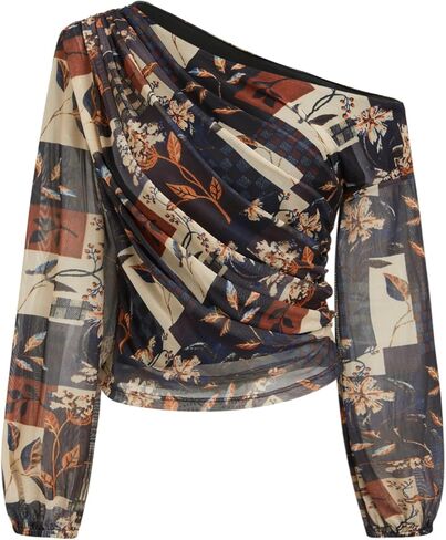 CIDER Women's Off Shoulder Floral Print Top Mesh Long Sleeve Going Out Date Night Tops Trendy Fall Fashion Outfit 2025 in Saudi Arabia