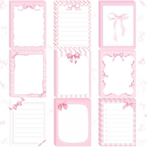 Coquettte Pink Bow Sticky Notes - 9 PCS Self Stick Note with Pink Bear Butterfly Cherry Pattern to Do List Memo Pads School Office Study Supplies for Women Girly 3x3 Inches in Kuwait