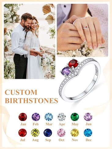 Custom4U خواتم جوهرة مخصصة للنساء 925 الفضة الاسترليني خاتم الأمهات الأنيق القابل للتكديس مع 1-5 جوهرة الميلاد محفورة اسم الزفاف هدايا عيد ميلاد مجوهرات لأمي زوجة لها (صندوق هدية) in Kuwait
