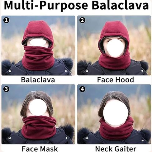 3 in 1 Hat with Scarf and Mask,Winter Windproof Sherpa Lined Hood Ski Mask,Convertible Balaclava Face Cover Hat Cap Scarf in Saudi Arabia