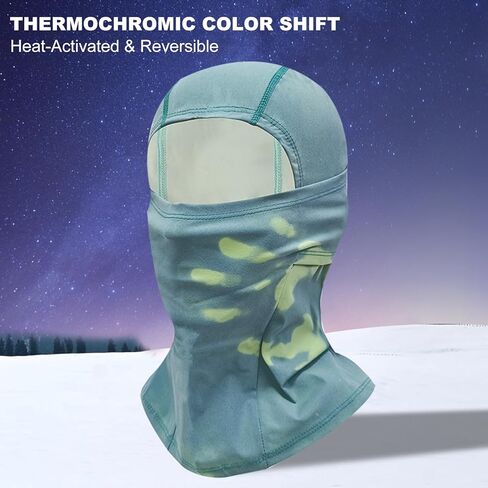 Balaclava Ski Mask for Men & Women with Temperature Sensitive Color Changing - Windproof Light Warmth Winter Face Mask（Thin Fleece-Green） in Kuwait