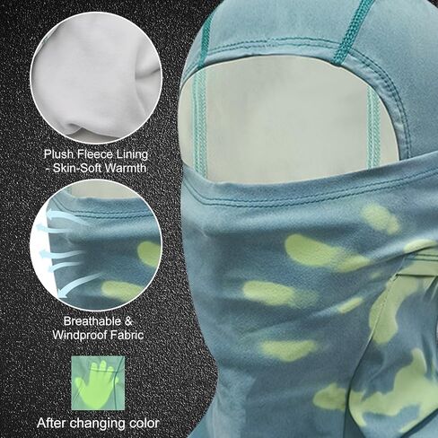 Balaclava Ski Mask for Men & Women with Temperature Sensitive Color Changing - Windproof Light Warmth Winter Face Mask（Thin Fleece-Green） in Kuwait