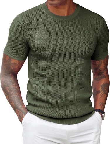 COOFANDY Men's Short Sleeve Knit Shirts Casual Crewneck Tshirt Waffle Textured Pullover Tees in Kuwait