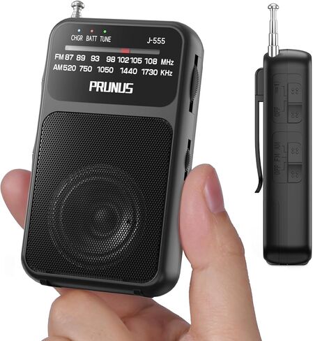 PRUNUS J-555 Pocket Radio AM FM USB-C Charging& Battery Operated, Excellent Reception& Clear Speaker and Headphone Jack, Back Clip, Flashlight, Transistor Radio, Portable Radio AM FM, Mini Radio in Kuwait