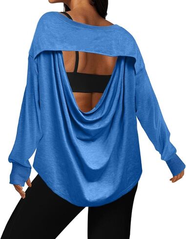 UNIANKIYA ملابس علوية مفتوحة الظهر للنساء تي شيرت بأكمام طويلة ملابس رياضية غير رسمية ملابس رياضية لليوجا والجيم والجري Y2k in Kuwait