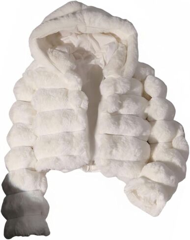 Floerns Girl's Faux Fur Coat Long Sleeve Open Front Fall Clothes Fuzzy Hooded Jacket in Saudi Arabia