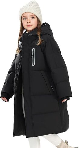 Girl Winter Extra Long Coats - 8-14Y Kids Quilted Heavyweight Puffer Long Warm Jackets with Hood and Two Pockets in Saudi Arabia