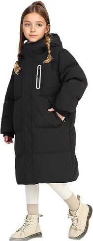 Girl Winter Extra Long Coats - 8-14Y Kids Quilted Heavyweight Puffer Long Warm Jackets with Hood and Two Pockets in Saudi Arabia