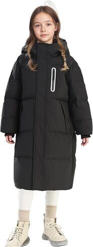 Girl Winter Extra Long Coats - 8-14Y Kids Quilted Heavyweight Puffer Long Warm Jackets with Hood and Two Pockets in Saudi Arabia