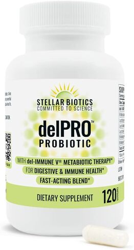 Del-Immune V® + مزيج Delpro Probiotic & Prebiotic من Stellar Biotics - يعزز صحة الأمعاء المثلى والهضم ودعم المناعة والمزاج (120 كبسولة) in Kuwait