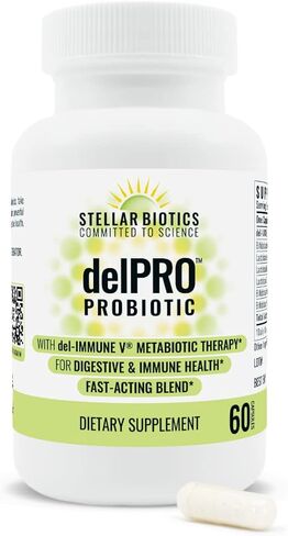 Del-Immune V® + Delpro Probiotic & Prebiotic Blend by Stellar Biotics - Promotes Optimal Gut Health, Digestion, Immune Support & Mood (120 Capsules) in Saudi Arabia